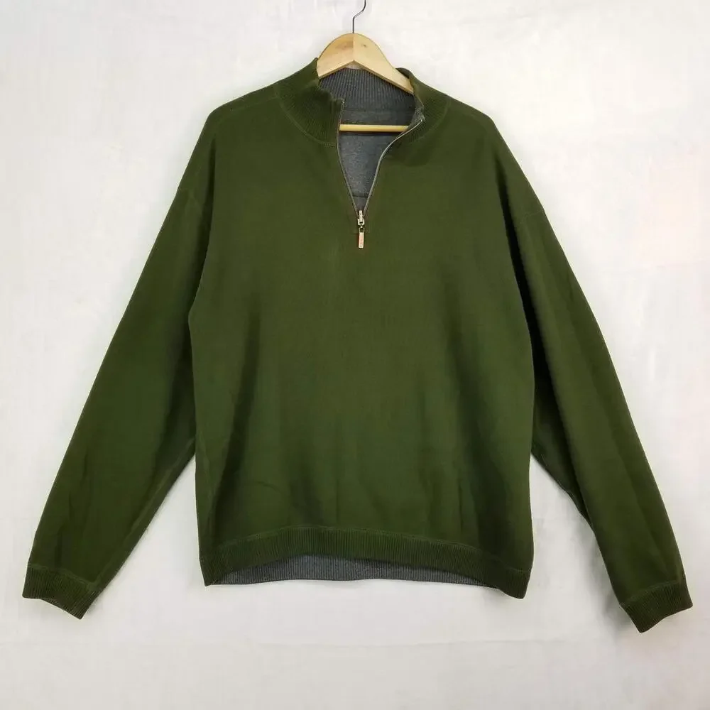 Tommy Bahama 1/4 Zip Reversible Sweater XL Gray Green‎